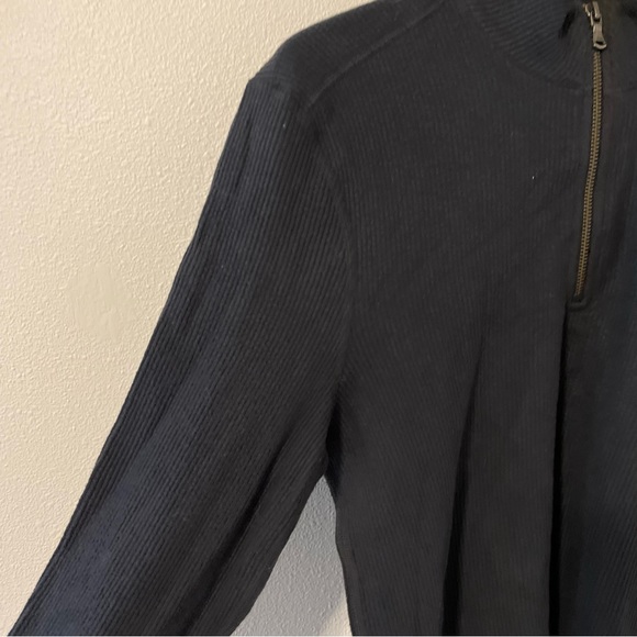Agave Denim Wave Train Flat Back Seersucker 1/4 Zip Mock Pullover Black NWT-S - Picture 5 of 13